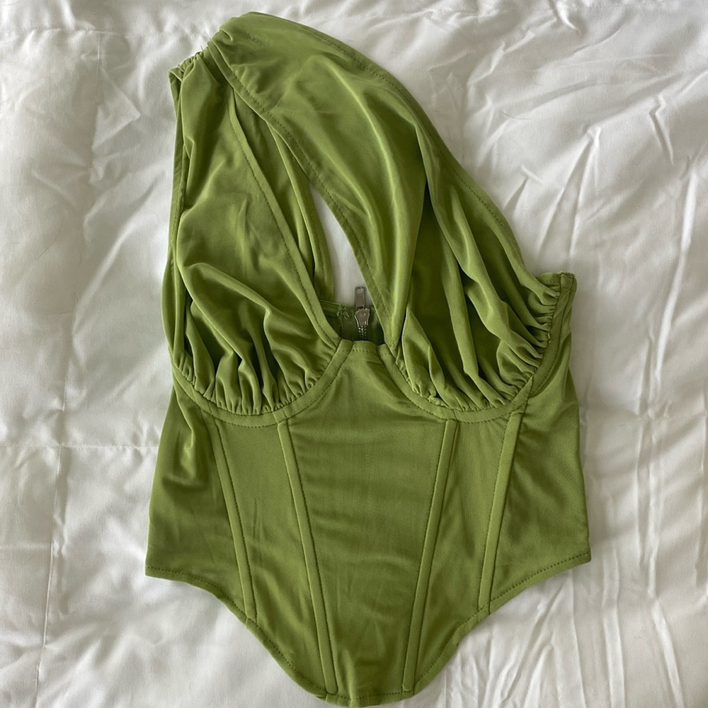 Mesh one shoulder cropped corset top
